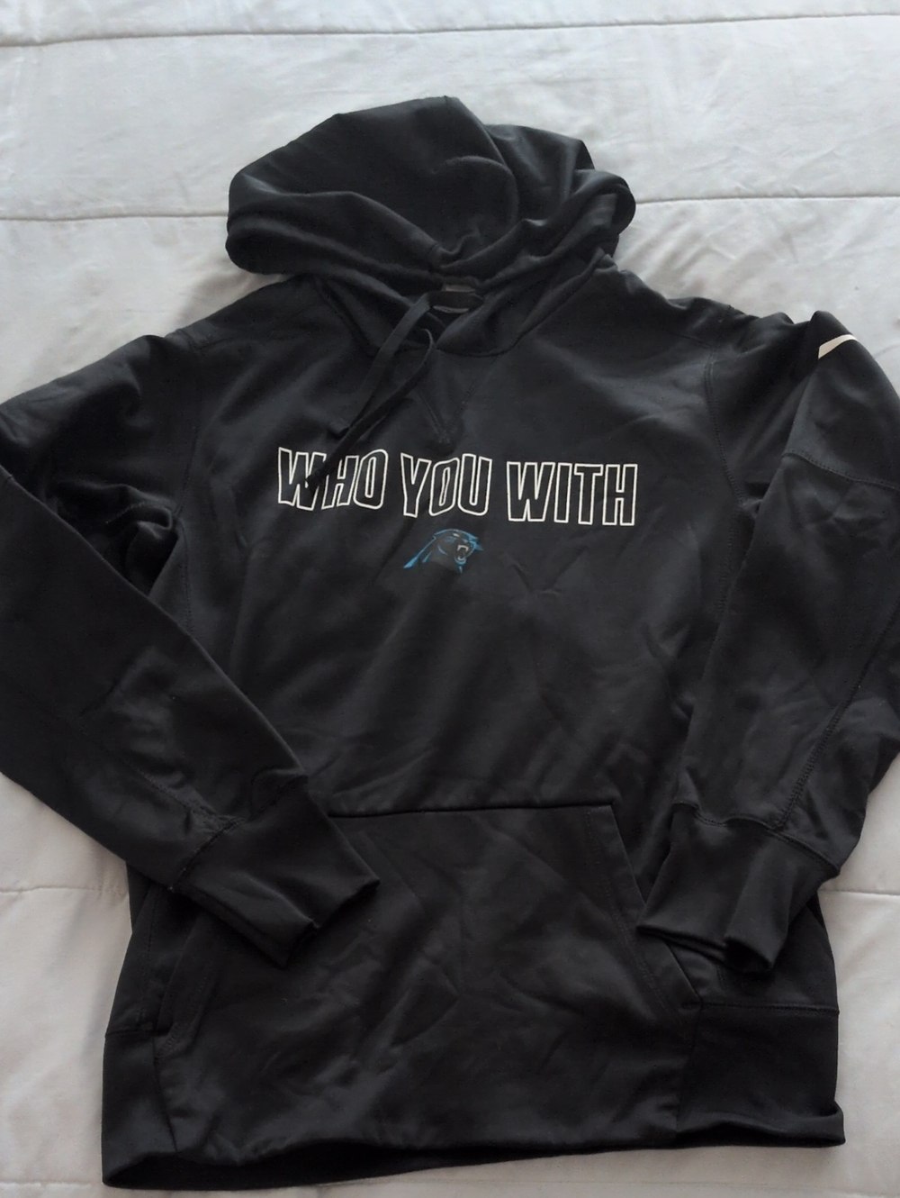 Nike Black 'WHO YOU WITH' Carolina Panthers Pullover Hoodie Size Small